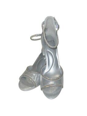 Jones New York Belizy Silver Rhinestone Detail Ankle Heels Sandals Size 7.5 NWOB